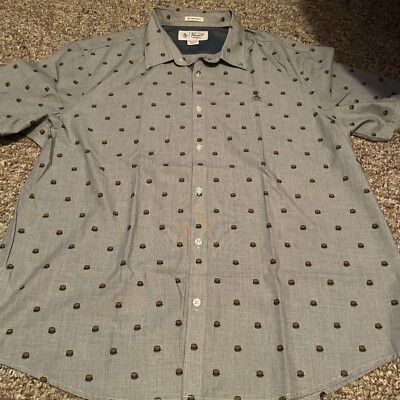 Penguin adult 2XL XXL slim fit button down shirt hamburgers cheese NWOT grey fun