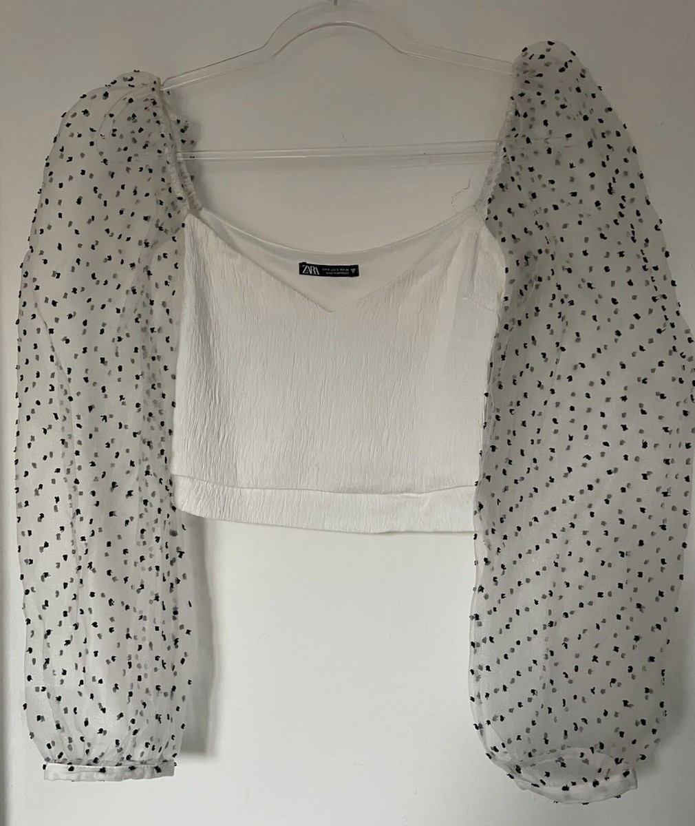 zara white top with polka dot sleeves