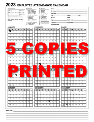 2023 Employee Staff Attendance Record Calendar PDF USB or 5/25 Pages  Printed 📆 | eBay