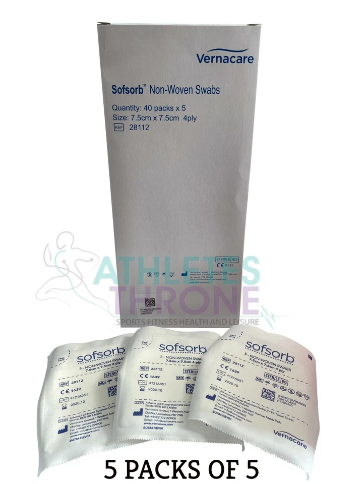 25 Vernacare Sterile Medical Gauze Swabs First Aid Dressing 4 Ply 7.5cm x7.5cm