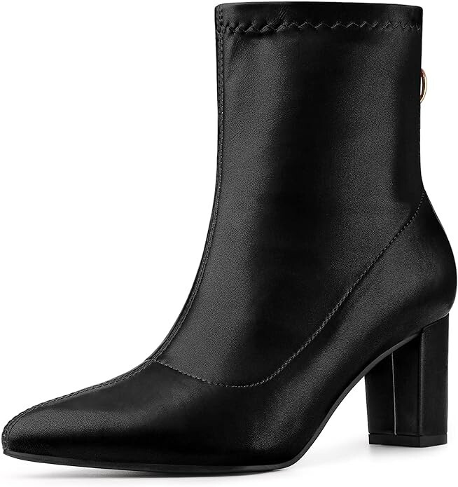 Allegra K Women's Pointy Toe Back Zip Block Heel Ankle Boots, Size 5 eBay