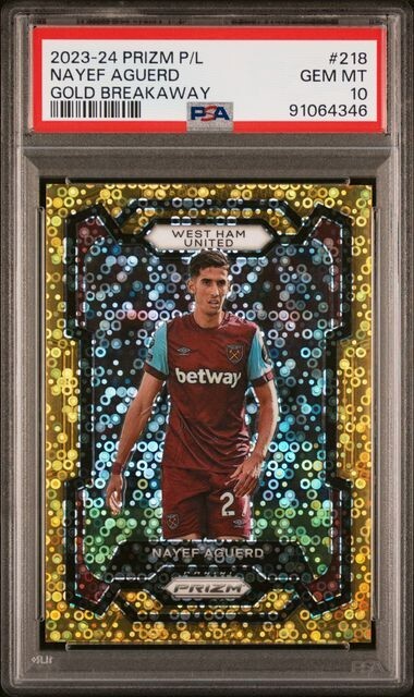 2023-24  Panini Prizm Nayef Aguerd Gold breakaway /10 EPL West Ham United PSA 10
