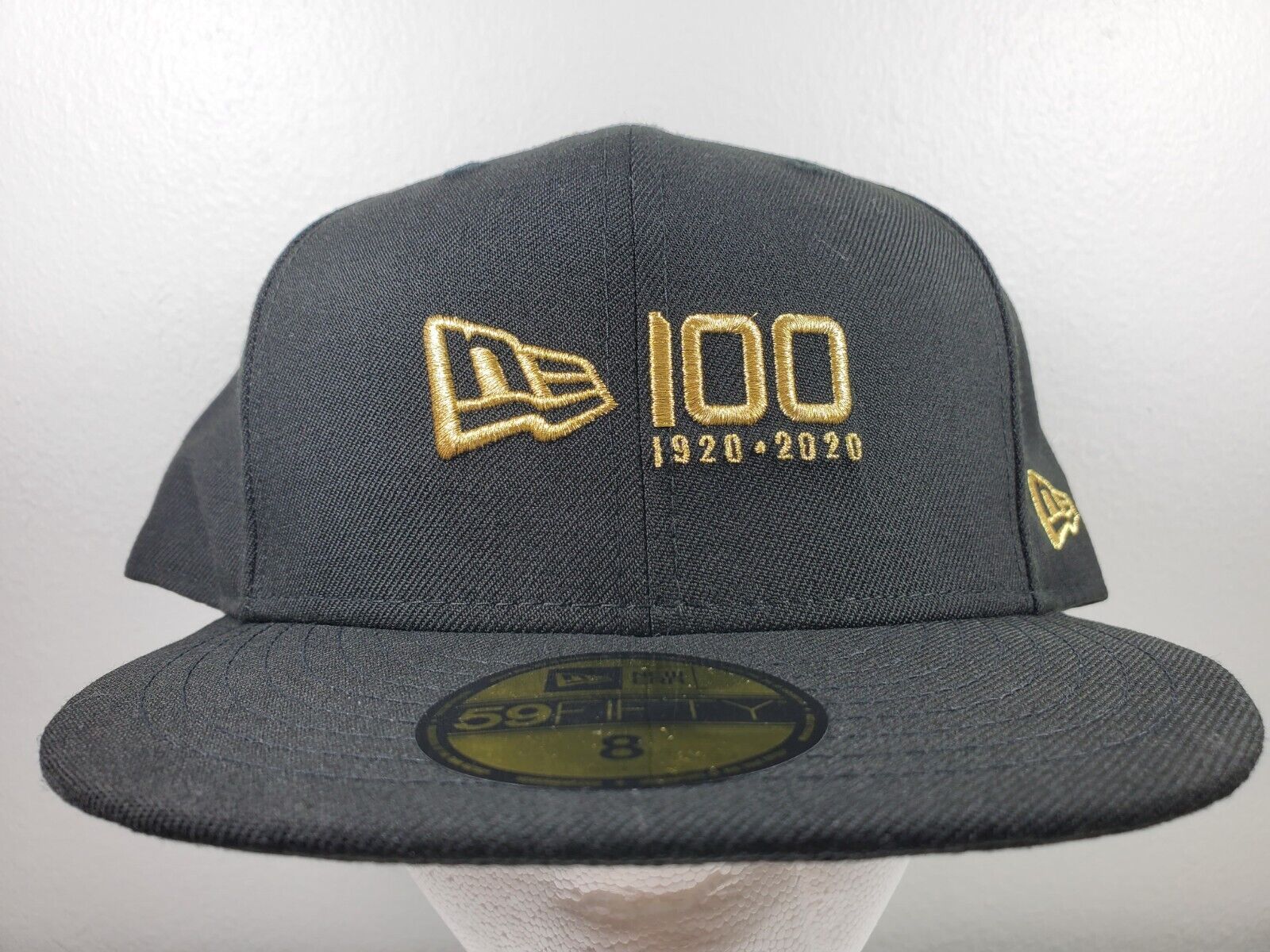 NEW RARE New Era Logo 100th Anniversary 1920-2020 Black Gold Fitted Hat  Size 8