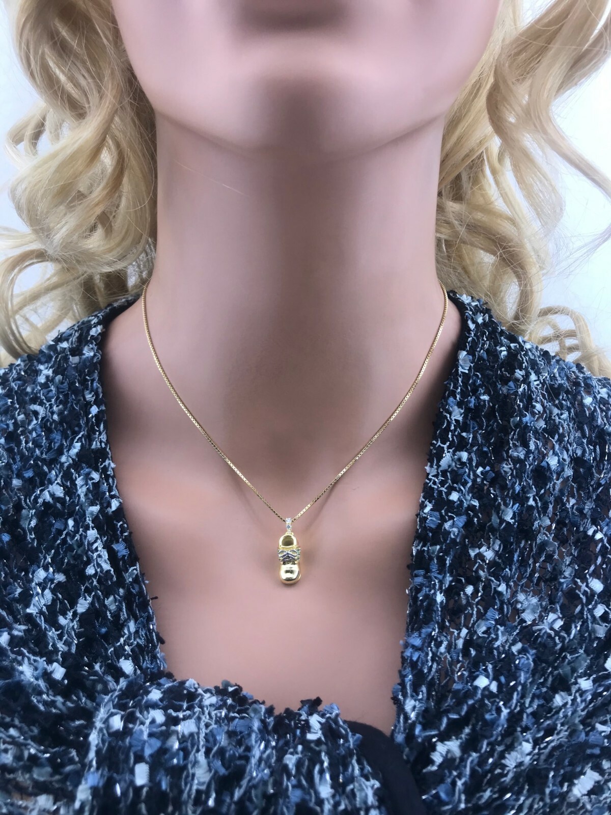 Birthstone Baby Shoe Necklace w/ Pure Brilliance Zirconia in 14K Solid