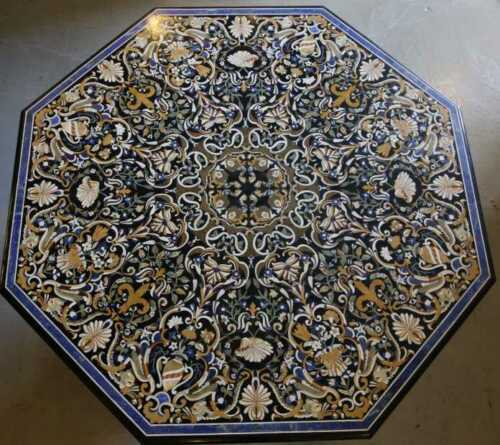42" Black Marble Dining Table Top Pietra Dura Inlay Work - Picture 1 of 14