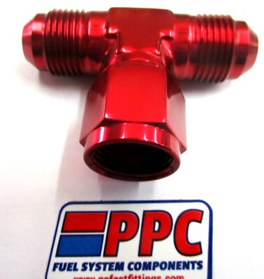 10 an Tee fitting with Female swivel on side show polish Red Anodized  aluminum