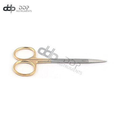 OR Grade Iris Scissors - Straight Sharp Blades, Gold Plated Handle, 4.5 Inch