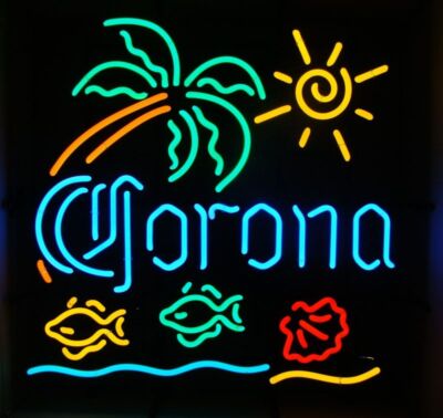 Corona Palm Tree Sun Tropical Fish 20''x16'' Neon Sign Bar Lamp Light Night Party