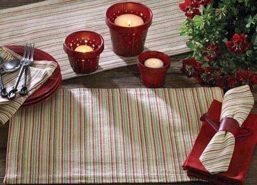 Napkins Set of 2 Park Designs Herb Garden Green yellow White Striped Cotton - Image 2 of 2