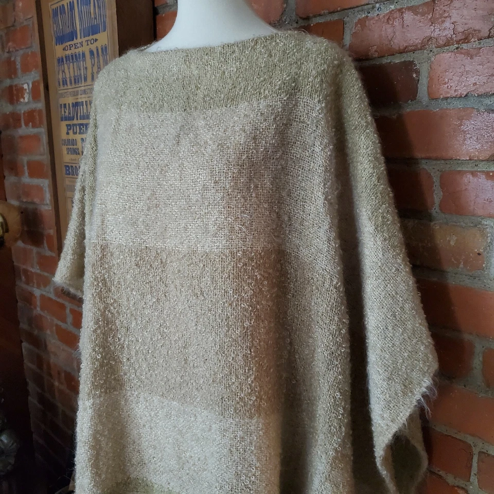 Poncho Manta De Colección Años 70 Del Sol Inc Punta Rayas Beige LagenLook Lana Foto 2 de 4