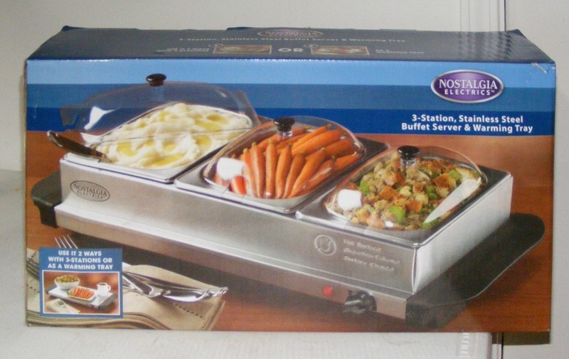 Triple Buffet pan set / serving tray / warmer, "Nostalgia" brand