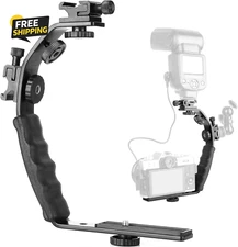 Camera L Bracket Mount Video Grip L-Bracket with Dual Flash Cold Shoe Mount
