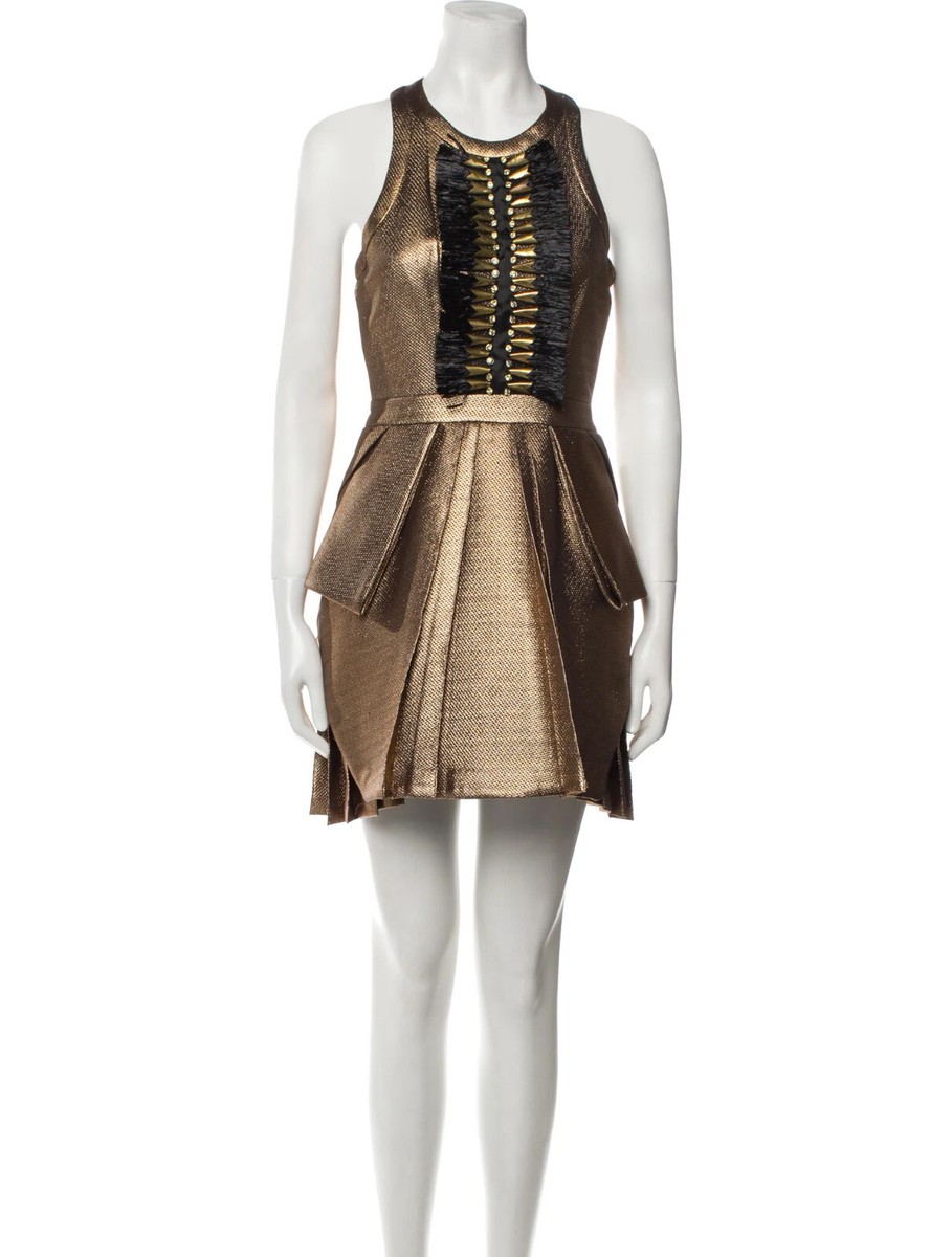 Sass & Bide Short Dress Metallic Pleated Gold Sleeveless Party Formal Sass & Bide Short Dress Metallic Pleated Gold Sleeveless Party Formal
