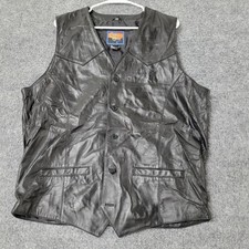 Cripple Creek Vest Mens XL Tall Black Leather Western Cowboy Biker Button Front