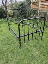 Antique Single Brass Painted Bed Frame With Cast Iron Base Black