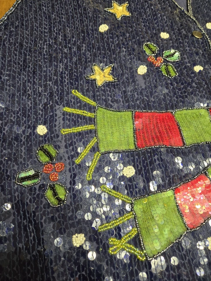 Vintage 90's Quacker Factory size 1X Sequin Holiday Snowman Christmas Vest - Image 4 of 4