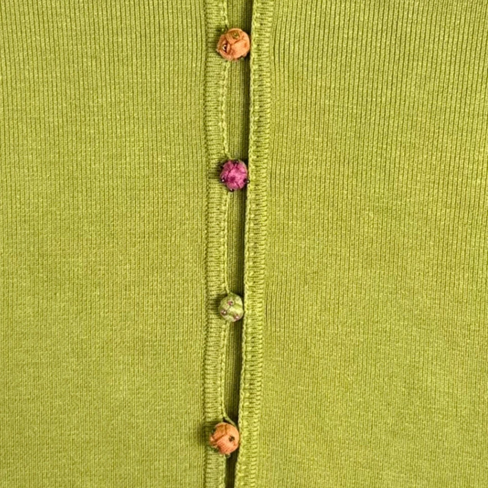 Cárdigan SIGRID OLSEN Mujer XL Verde Seda Cuentas Botones Artístico Boho Manga 3/4 Foto 2 de 4