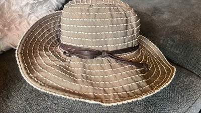 Scala Sun Hat Tan One Size Floppy Brim Packable Beach Wedding Summer Shade READ