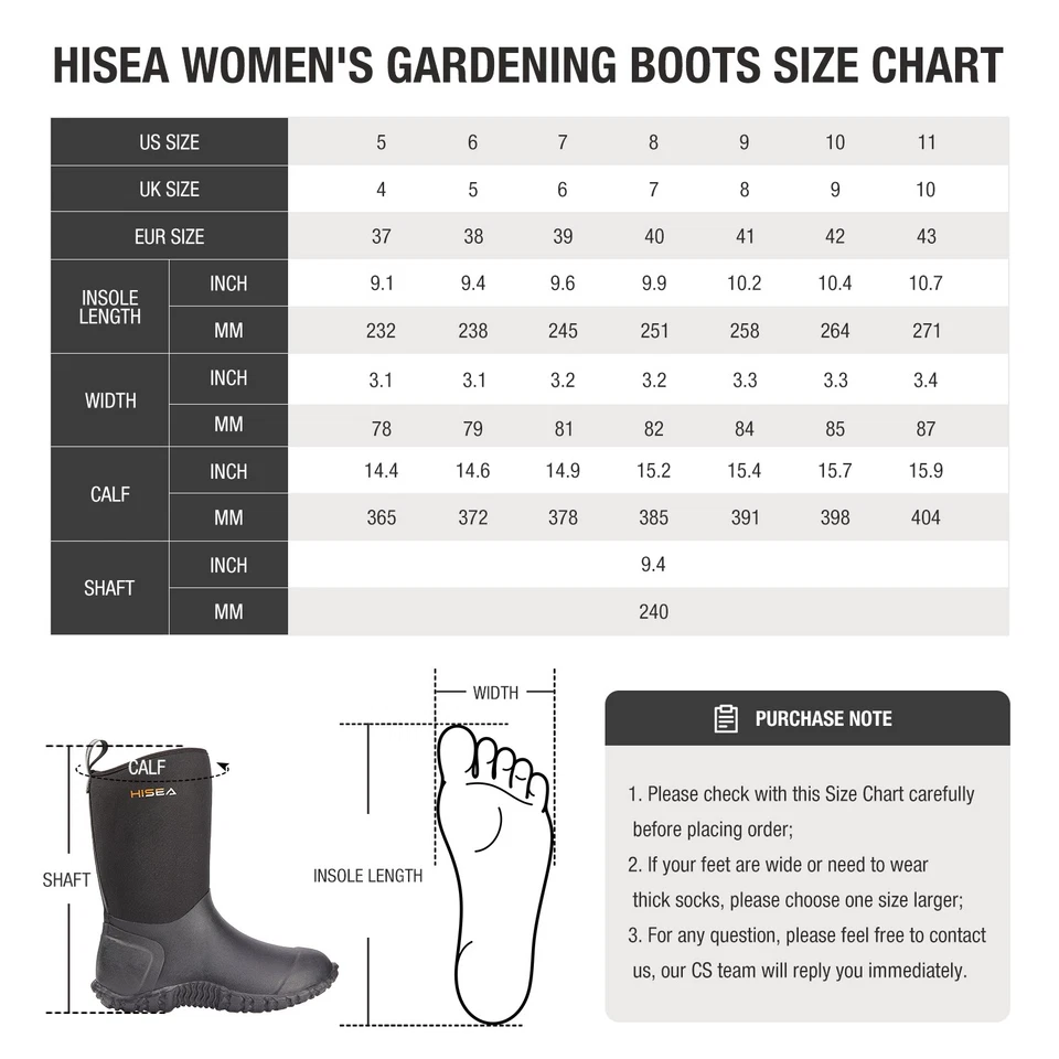 HISEA Mujeres Jardín Botas de Lluvia Tareas Barro Trabajo Bota Eje Enrollable Forro Colorido Foto 4 de 4