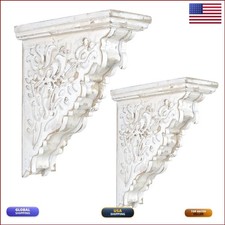 Vintage Decor Corbels Set of 2 Rustic Wood Triangle Shelf Brackets Shabby White