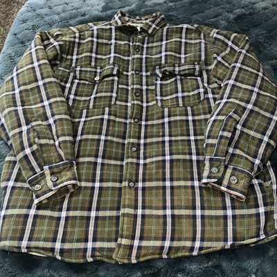 Levi's Sherpa Lined Plaid Flannel Shirt Jacket Green Blue Workwear Size L