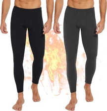 2 Pack Men Thermal Underwear Bottoms Long Johns Fleece Lined Winter Base Layer