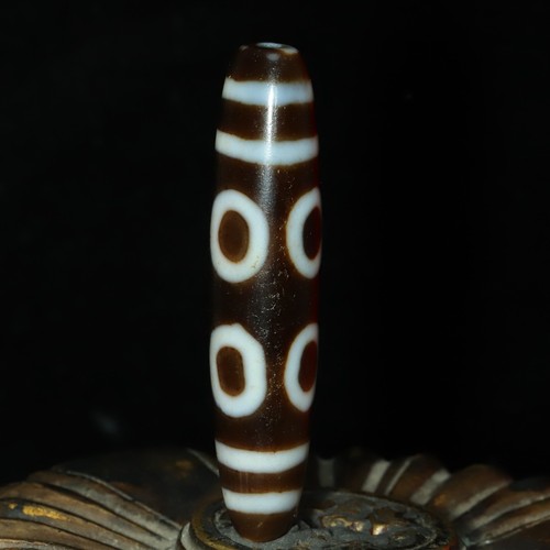 Tibetan Old Oily Rare Patina Dzi * 8 Eyes Lines * Agate Bead 57x13mm M17867 - Picture 3 of 9