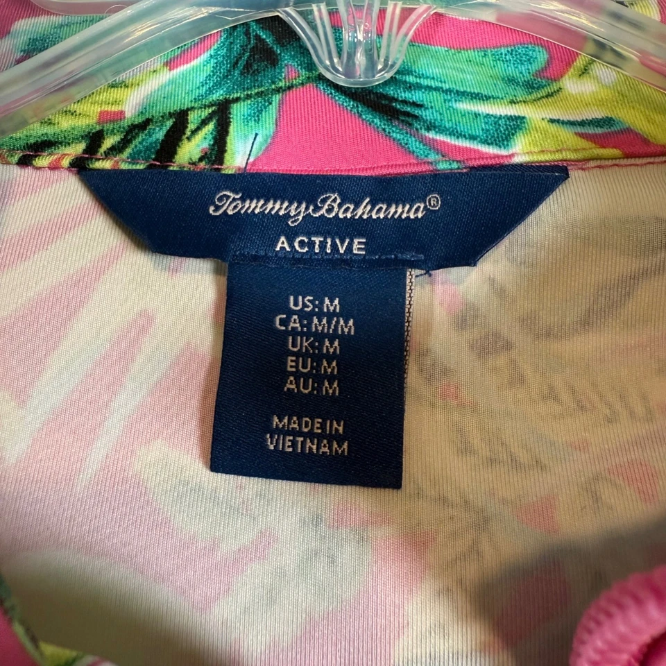 Pulôver feminino Tommy Bahama Active médio rosa verde floral meio zíper - Imagem 4 de 4