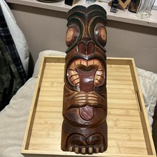 Hawaii Hand Made Carved Wooden 12" Tiki Painted Mask Wall Decor Hanging Man Cave
