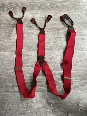 Christopher Hayes Red Suspenders With Leather Brace Tabs Made In Italy 