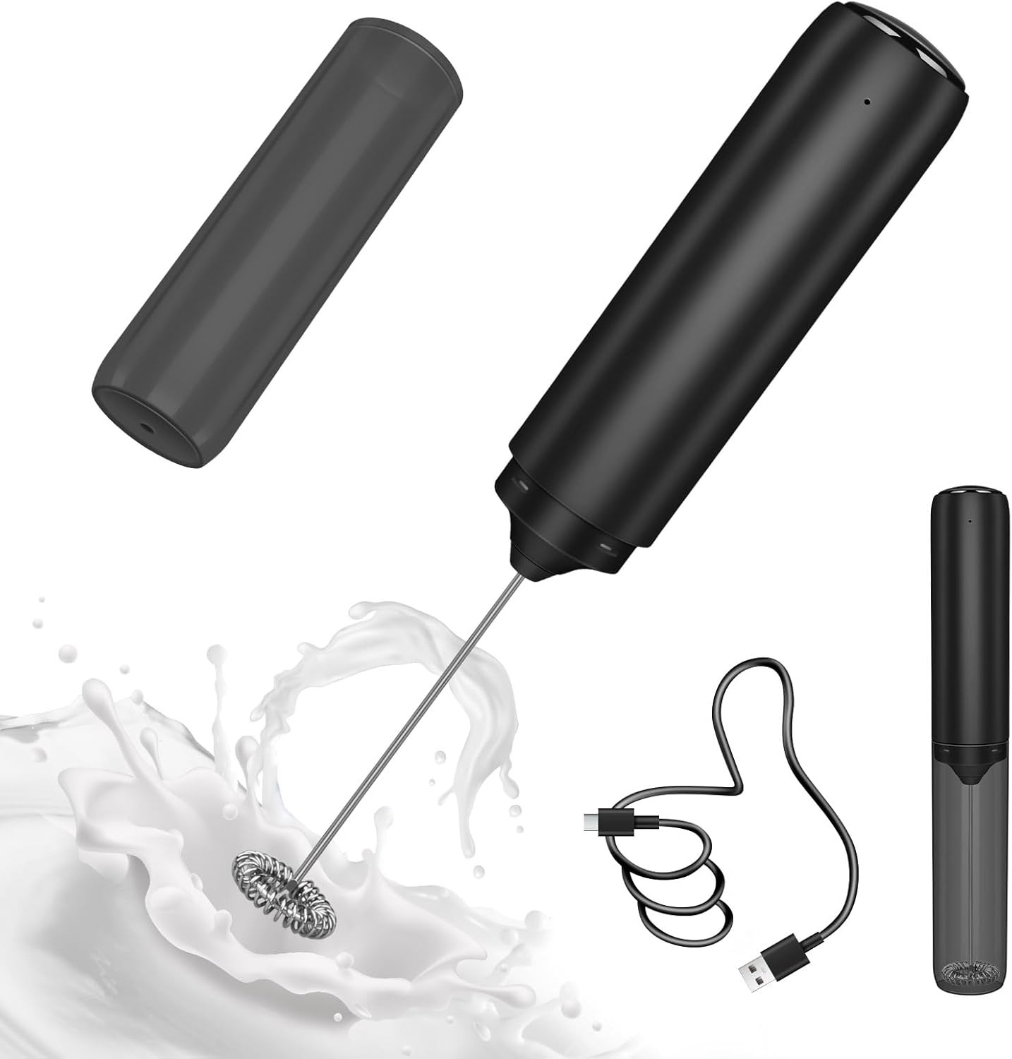 Milk Frother Handheld Rechargeable, Frother Wand with Storage Cover, Drink Mixer