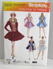 Simplicity 2832 Short Historical Costumes in 5 Styles Pattern Misses' 14-20 Cut