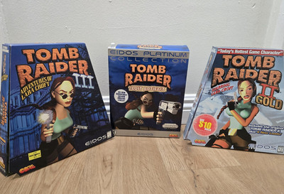 Tomb Raider 3 + The Lost Artifact + Tomb Raider 2 Gold PC Big Box Lot-Windows