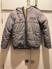 Timberland Boys Puff Hooded Fleece Lined Gray Full Zip Jacket Size L 6