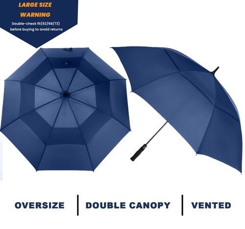 Golf Umbrella Large 62/68/72 Inch, Extra Large Oversize Double Canopy Vented ... - Picture 6 of 9