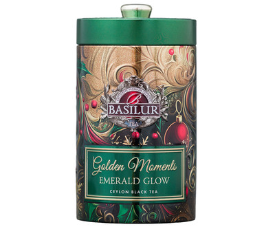 Basilur Ceylon Tea Emerald Tin Caddy- 100g Loose Leaf Black Tea - Christmas gift