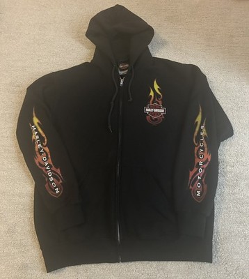 Vintage Y2K Harley Davidson Zip Up Hoodie Size S Flames Sleeve Hits