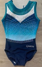 Quatro leotard CXS teal white navy rhinestone