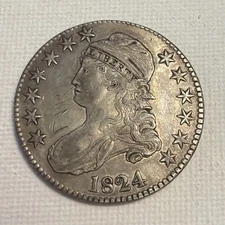 1824 CAPPED BUST HALF DOLLAR - LETTERED EDGE - SHARP DETAILS !