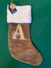 BNWT  Matalan 'A' Plush Velvet Fur Christmas Stocking Taupe