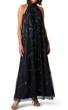 Adrianna Papell Beaded Mesh Trapeze Halter Neck Gown,sz 0,new, Black, Pullover