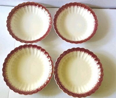 Vintage Sebring Golden Ware Soup Bowls Madarin Maroon Tudor Gold Set of 4