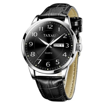 Taxau Herren Uhren Lederband Big Face Analog Quarz Dresswatch mit Tag