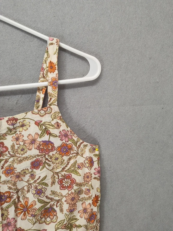 Antiguo Mono Corto Azul Marino Mameluco Niñas XL Floral Sin Mangas Mezcla de Lino Verano Foto 3 de 4