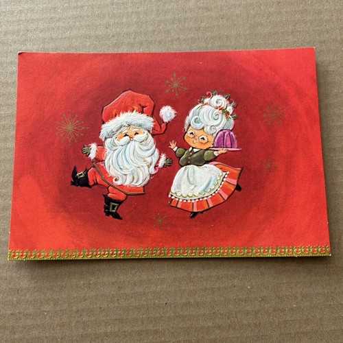 Vintage Mid-Century Christmas Card Santa And Mrs. Claus Dancing