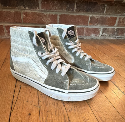 VANS Sk8-Hi Gray/White Floral Suede High Top Lace-Up Sneakers