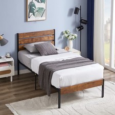 Twin/Full/Queen Size Bed Frame Metal Platform With Wooden Headboard Footboard