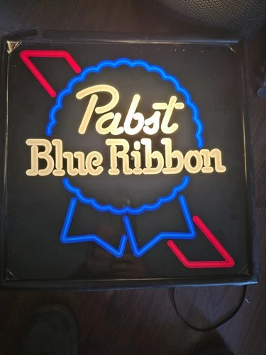 Vintage Pabst Blue Ribbon Beer Lighted Square Wall Bar Sign PBR ~WORKS~