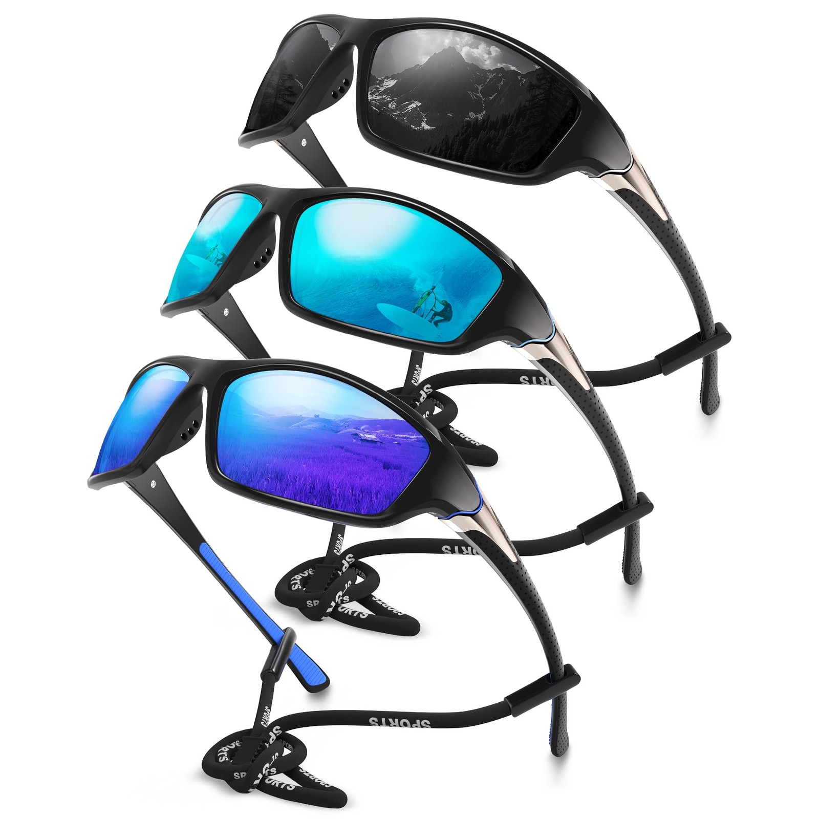 Foliful Polarized Sports Wrap Around Sunglasses Men Fishing Running Golf