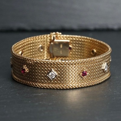 Bracelet Brilliant Ruby Vintage 18ct 750 Gold Vintage Bangle WOW 60g! 18.5
